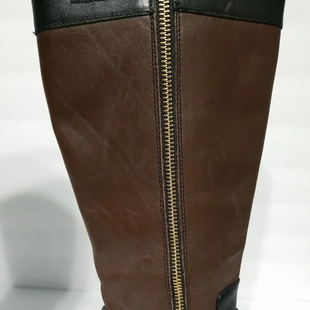 MICHAEL KORS Tall Fulton Black Brown Leather Harness Knee High Boots Women 5.5 M